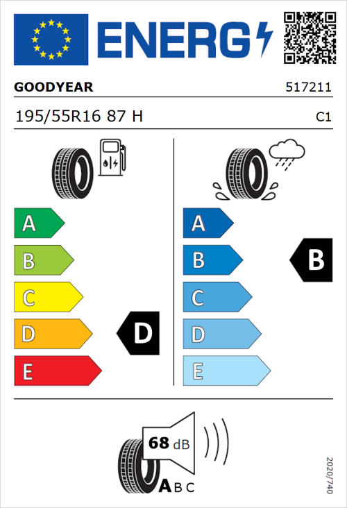 Tyre Label for Goodyear Excellence 195/55R16 87H
