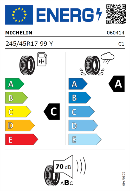 Tyre Label for Michelin Primacy 4+ 245/45R17 99Y