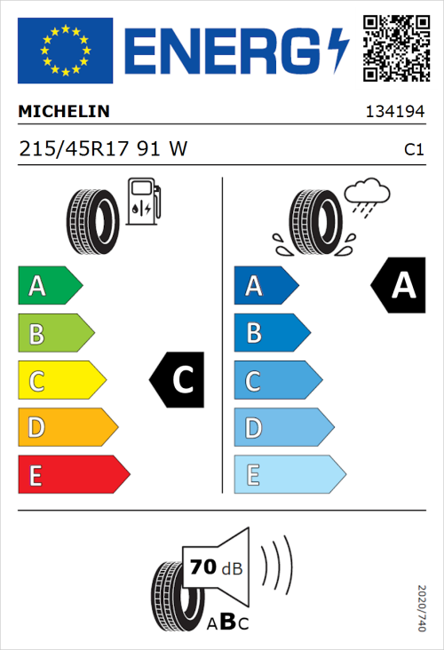 Tyre Label for Michelin Primacy 4+ 215/45R17 91W
