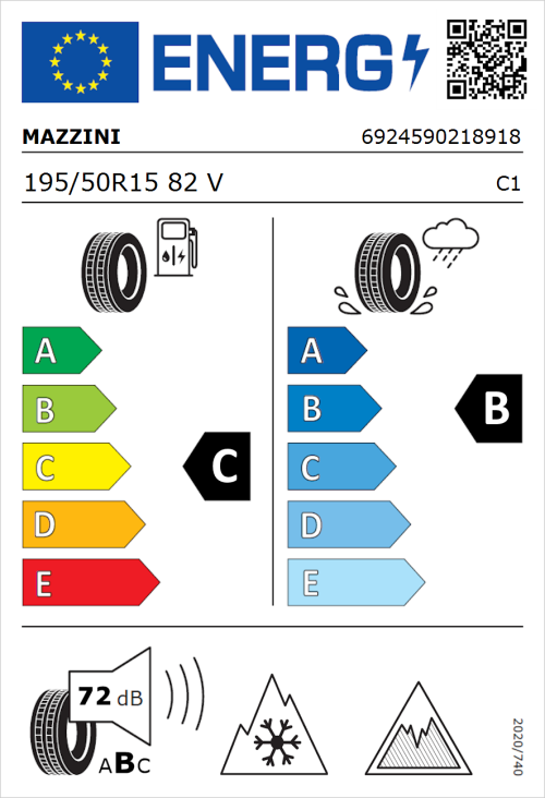 Tyre Label for Mazzini Versat-AS8 195/50R15 82V