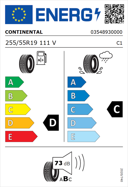Tyre Label for Continental Conti4x4Contact 255/55R19 111V